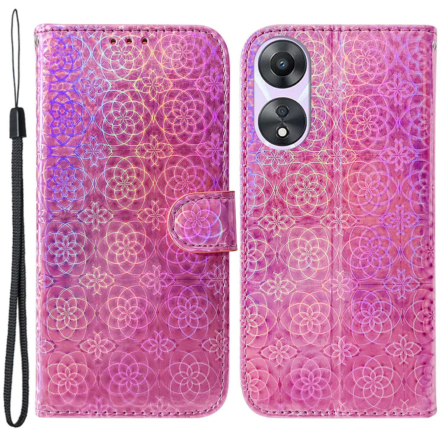 For Oppo A58 5G PU Leather Dazzling Flower Pattern Wallet Case Viewing Stand Magnetic Closure Protective Flip Phone Cover with Strap For Oppo A58 5G PU Leather Dazzling Flower Pattern Wallet Case Viewing Stand Magnetic Closure Protective Flip Phone Cover with Strap